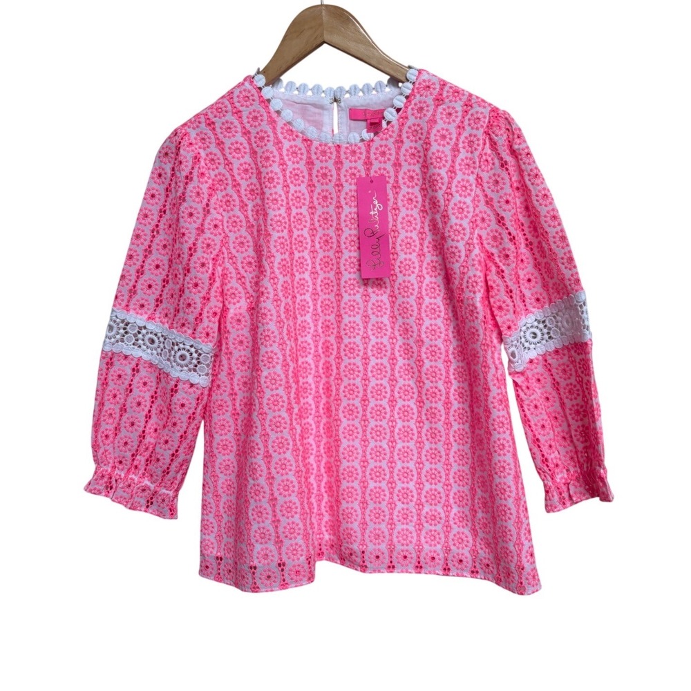 NWT Lilly Pulitzer Jourdana Top Starburst Eyelet Pink Coral 2 003958